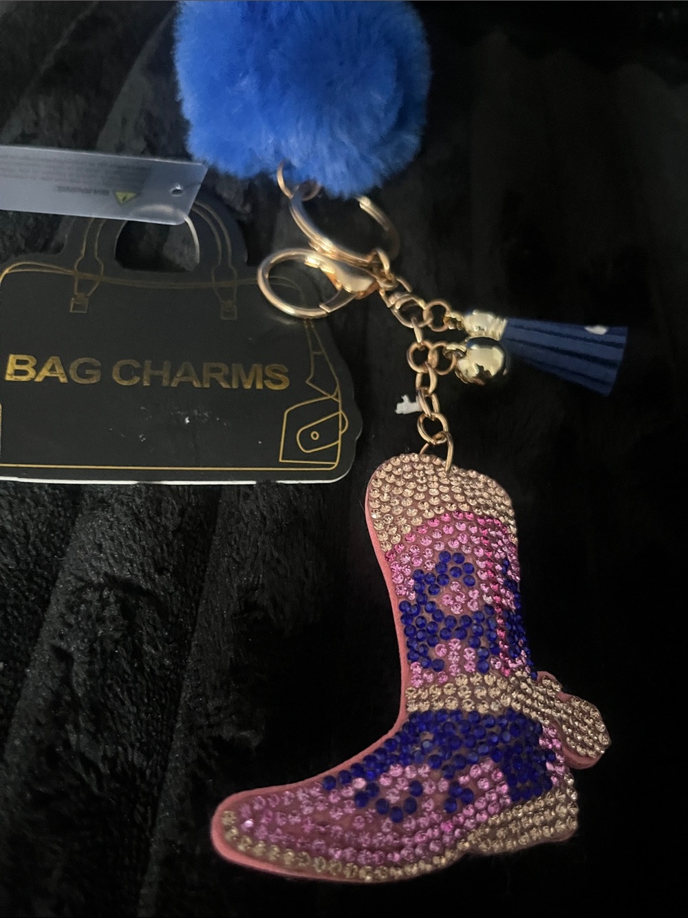 Blue and Pink Rhinestone Cowboy Boot Bag Charm